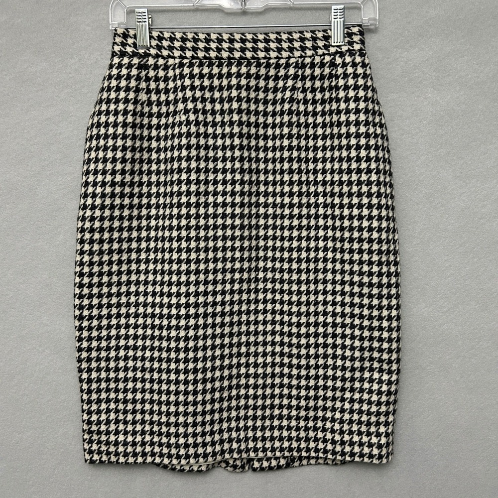 Norton McNaughton Women 6P Skirt Black Ivory Houndstooth Wool Pencil Pocket